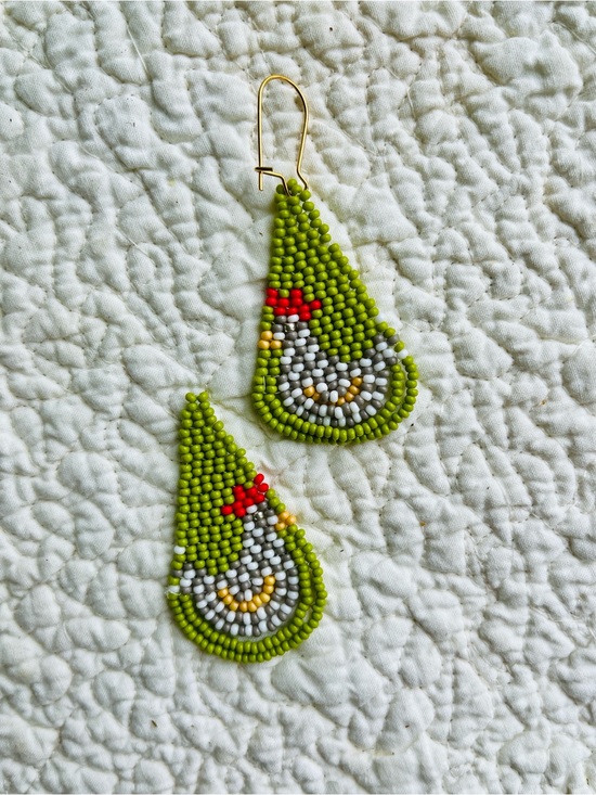 Jewelry - Chicken Beaded Teardrop Earrings - Green - Farm Festival